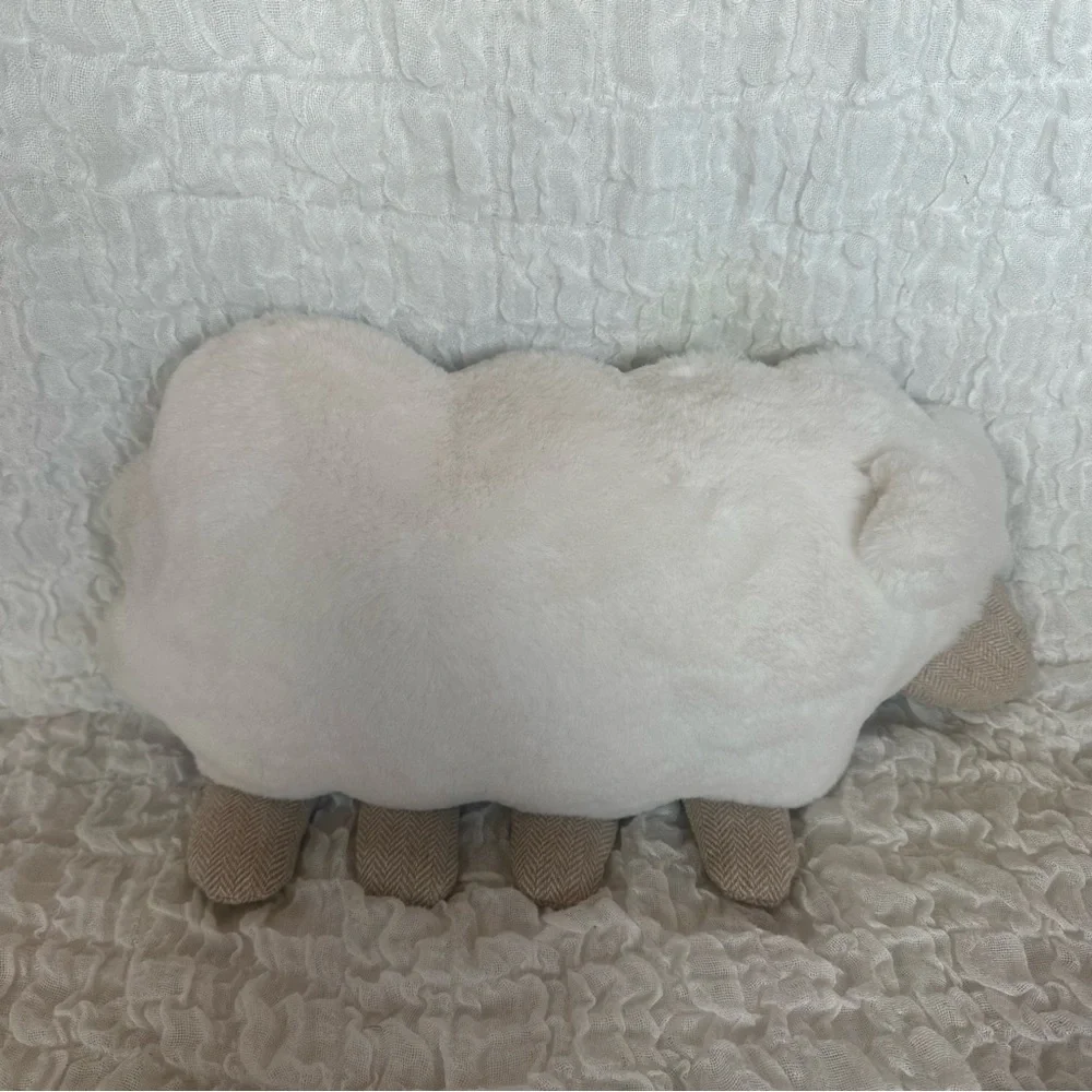 Sheep Plush Pillow Cream Faux Fur Cottagecore Nursery Decor Accent